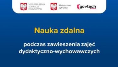 Baner MEN. Na obrazku u góry logotypy ministerstwa edukacji i cyfryzacji. Poniżej napis: nauka zdalna podczas zawieszenia zajęć dydaktyczno-wychowawczych