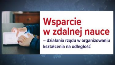 Baner MEN z napisem: wsparcie w zdalnej nauce - działania rządu w organizowaniu kształcenia na odległość