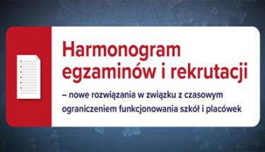 Baner MEN. Obrazek z napisem: harmonogram egzaminów i rekrutacji