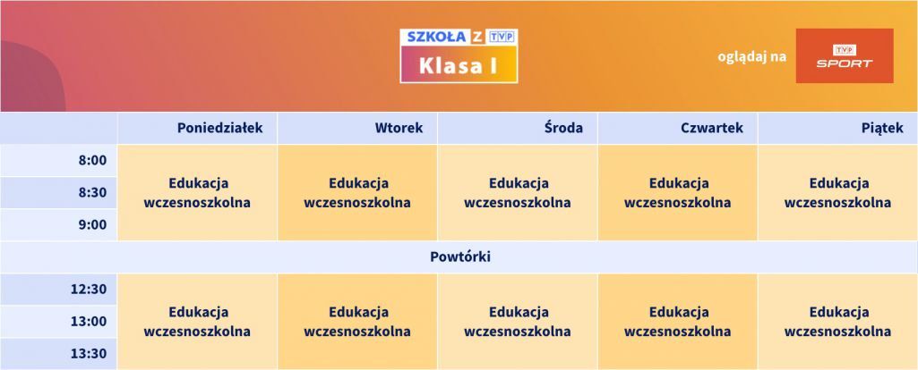 Obrazek przedstawiający plan programów tv dla uczniów klasy pierwszej szkoły podstawowej