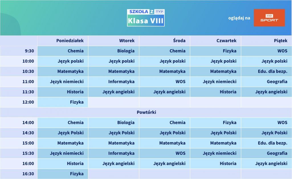 Obrazek przedstawiający plan programów tv dla uczniów klasy ósmej szkoły podstawowej