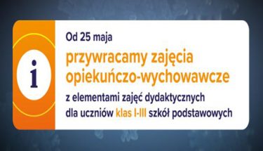 Baner MEN - na obrazku informacja o przywróceniu od 25 maja zajęć opiekuńczo wychowawczych dla uczniów klas 1-3