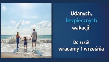 Baner MEN z życzeniami dla uczniów udanych i bezpiecznych wakacji