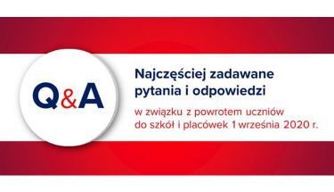 Baner MEN z napisem: Najczęściej zadawane pytania i odpowiedzi w związku z powrotem uczniów do szkół i placówek 1 września 2020 r.