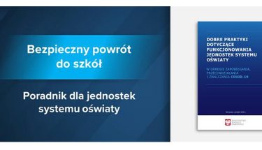 Baner MEN z napisem: Bezpieczny powrót do szkół. Poradnik dla jednostek systemu oświaty