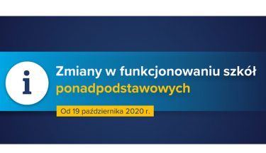 Baner MEN z napisem: Zmiany w funkcjonowaniu szkół ponadpodstawowych od 19 października 2020 r.