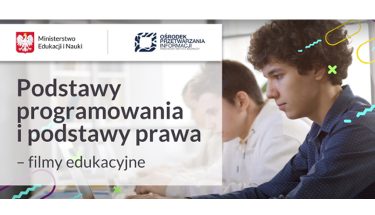 Baner MEN z napisem: Podstawy programowania i podstawy prawa - filmy edukacyjne