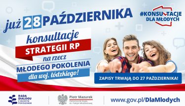 Grafika informująca o konsultacjach strategii RP na rzecz młodego pokolenia