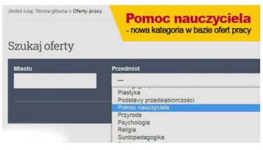 Grafika z napisem: Pomoc nauczyciela - nowa kategoria w bazie ofert pracy