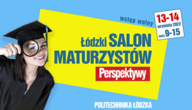 Grafika przedstawiająca ucznia i napis: Łódzki Salon Maturzystów