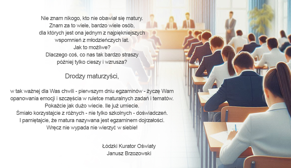 życzenia Kuratora dla maturzystów grafika i tekst
