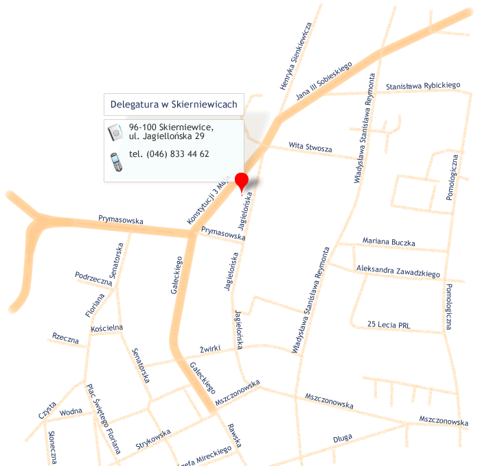 Mapa dojazdu do delegatury w Skierniewicach
