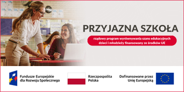 Grafika z napisem program przyjazna szkoła i logotypami