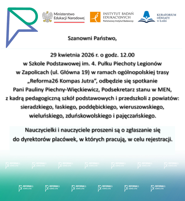 Grafika z informacją o spotkaniu w Zapolicach z wiceministrą edukacji