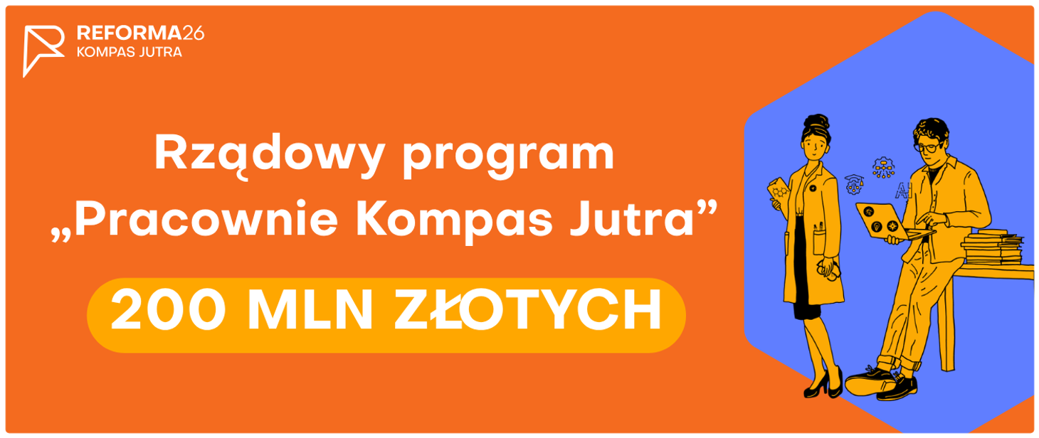 Grafika z napisem Rządowy program Pracownie Kompas Jutra