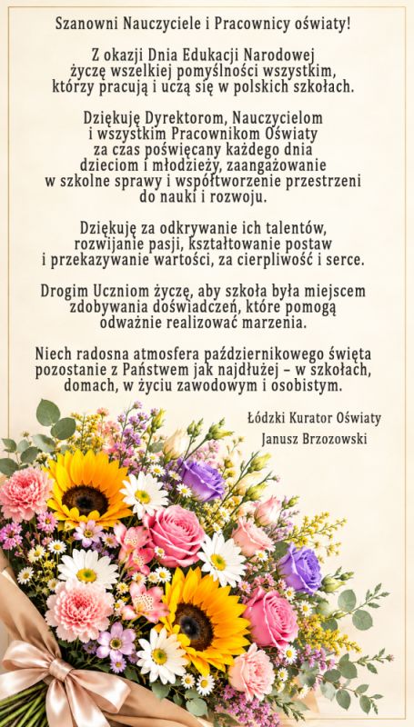 Grafika z życzeniami kuratora oświaty z okazji Dnia Edukacji Narodowej